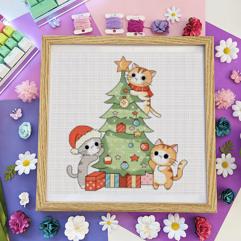 Cross Stitch Kit - Kitten Christmas Tree | Adorable Handmade Art | Unique Wall Hanging Ornament - image 9